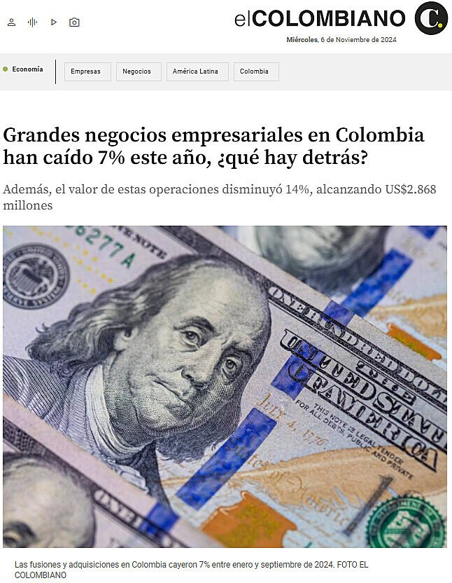 Grandes negocios empresariales en Colombia han cado 7% este ao, qu hay detrs?